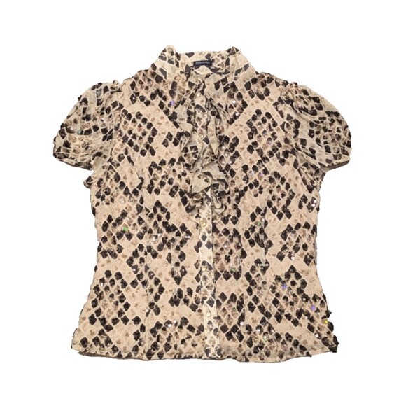 Magaschoni Silk Leopard Print Ruffle Sequin Blouse Womens Small - Picture 1 of 11